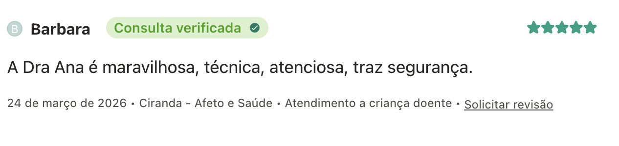 Avaliação verificada de Barbara para a Dra. Ana Luiza Faleiro