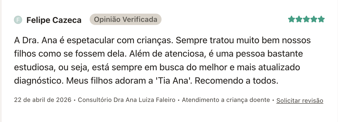 Avaliação verificada de Felipe Cazeca para a Dra. Ana Luiza Faleiro