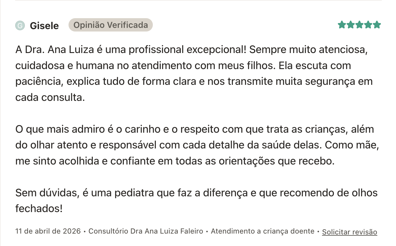 Avaliação verificada de Gisele para a Dra. Ana Luiza Faleiro