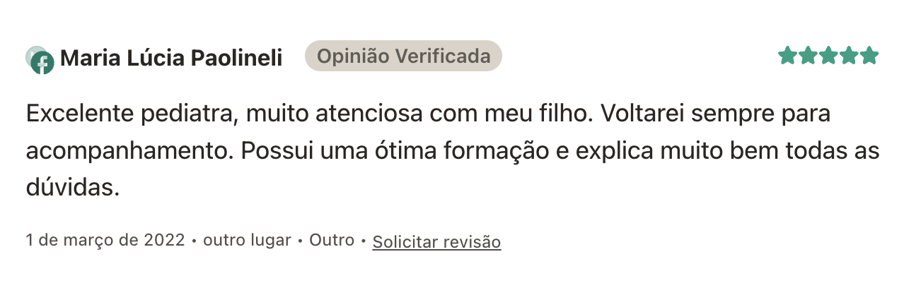Avaliação verificada de Maria Lúcia Paolineli para a Dra. Ana Luiza Faleiro