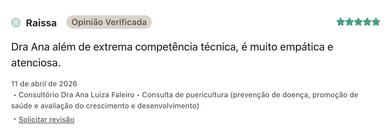 Avaliação verificada de Raissa para a Dra. Ana Luiza Faleiro
